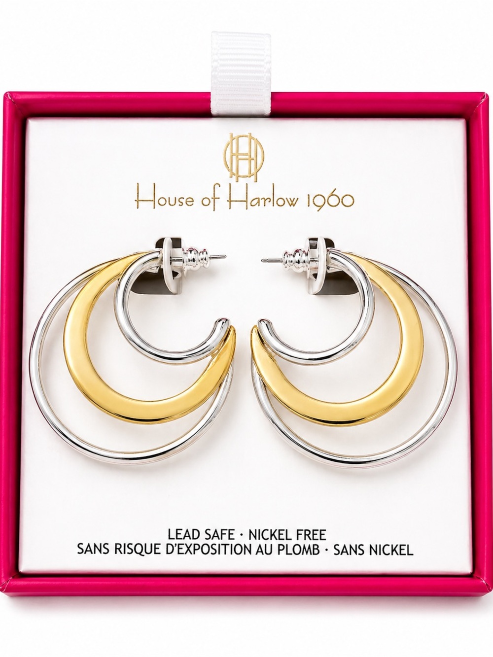 House of Harlow 1960 Two-Tone Crescent Hoop Earrings - Gold & Silver